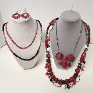 Bundle of 6 Paparazz Red & Silver Necklaces & Earrings Set
